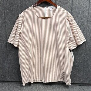 Nordstrom Tan and White Striped Blouse Plus size